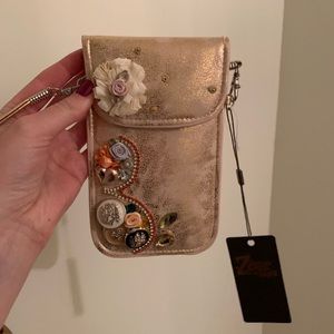 Pink metallic phone wristlet